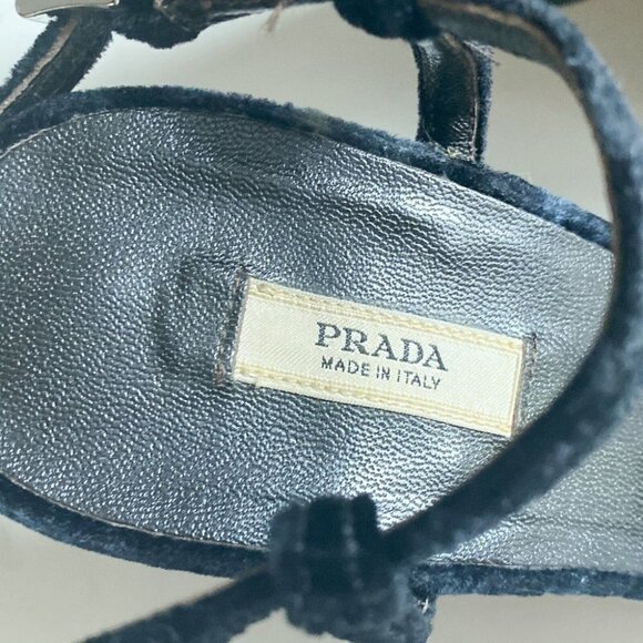 Vintage 00" PRADA Ombré Grey Beige Velvet Wedge Heels 38.5 - Picture 6 of 10